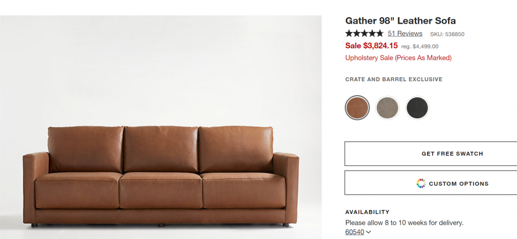 quality of crate and barrel leather sofa