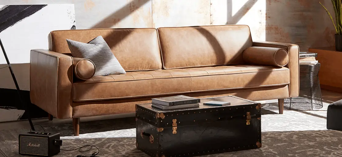 Best Leather Sofas On Under, Rivet Brooke Contemporary Mid Century Modern Tufted Leather Sofa