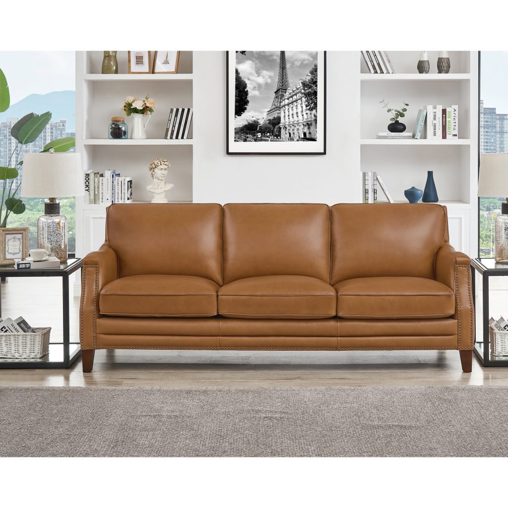 Hydeline Camano Top Grain Leather Sofa With Feather, Memory Foam and Springs