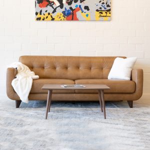 Carla Mid-Century Modern Tight Back Genuine Leather Sofa in Orange