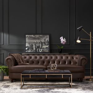 Litch Chesterfield Leather Tufted 3 Seater Top Grain Sofa by Christopher Knight Home