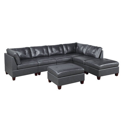 132" Wide Genuine Leather Reversible Modular Sofa & Chaise