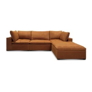 133.5" Wide Genuine Leather Reversible Modular Corner Sectional with Ottoman