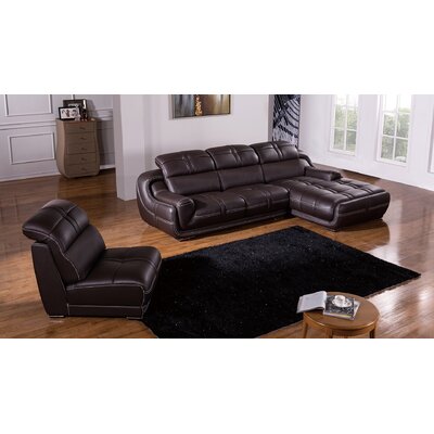 156" Wide Genuine Leather Modular Sofa & Chaise