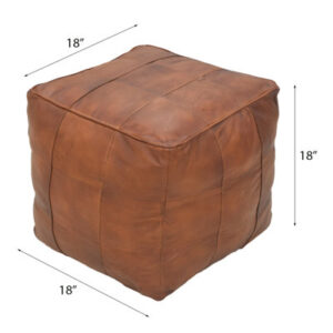 21" Wide Genuine Leather Square Geometric Pouf Ottoman