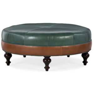 42.5" Wide Genuine Leather Round Cocktail Ottoman