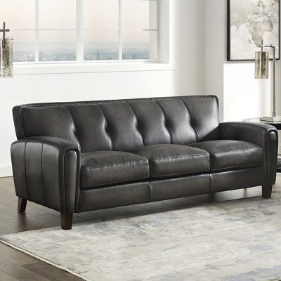 88.5" Genuine Leather Round Arm Sofa