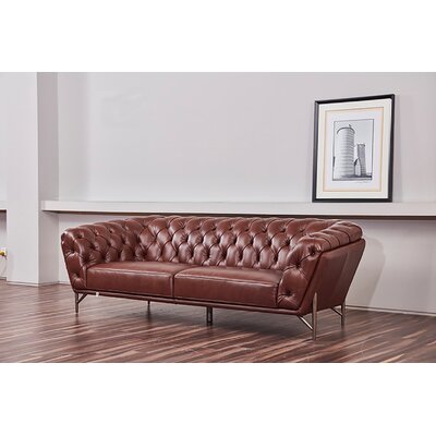 95" Genuine Leather Rolled Arm Sofa