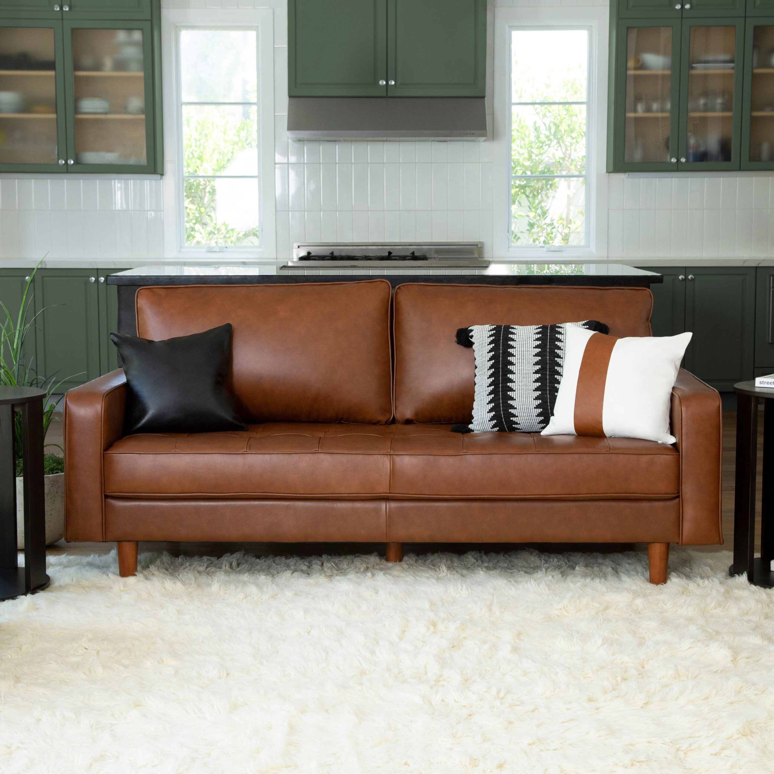 Abbyson Holloway Mid-century Top-grain Leather Sofa