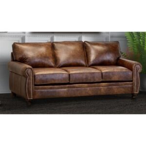Alborghus 86" Genuine Leather Rolled Arm Sofa