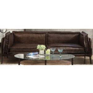 Baird 94.09" Genuine Leather Recessed Arm Sofa