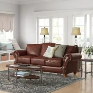 Battista 95" Genuine Leather Round Arm Sofa