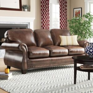 Beglin 86" Genuine Leather Round Arm Sofa