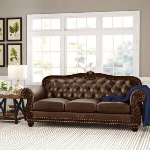 Cawthon 94" Genuine Leather Rolled Arm Sofa