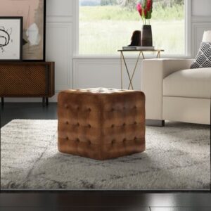 Elgin 18" Wide Genuine Leather Tufted Square Cube Ottoman