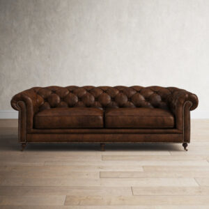 Idalia 87" Genuine Leather Rolled Arm Chesterfield Sofa with Reversible Cushions