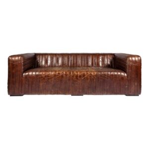 Jeanette 95" Genuine Leather Square Arm Chesterfield Sofa