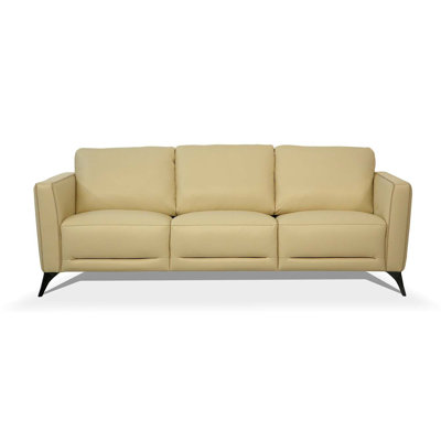 Leather Upholstered Sofa With Metal Legs In Chrome And Cream