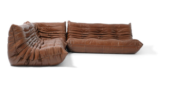 Louvre Modular 110" Mona 3-pc Leather Sofa, Saddle