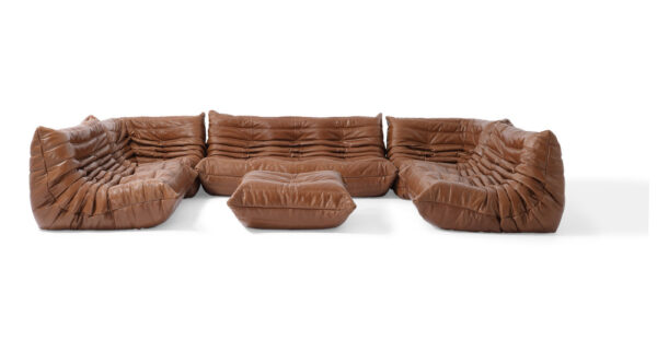 Louvre Modular 150" Vinci 6-pc Leather Sofa, Saddle