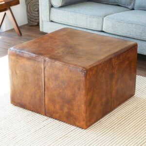 Martyn 30" Wide Genuine Leather Square Cocktail Ottoman