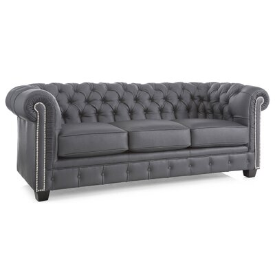 Melany 86" Genuine Leather Rolled Arm Chesterfield Sofa