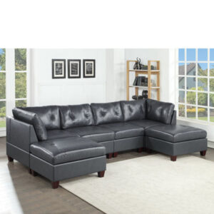 Narkita 132" Wide Genuine Leather Symmetrical Modular Conner Sectional with Ottoman