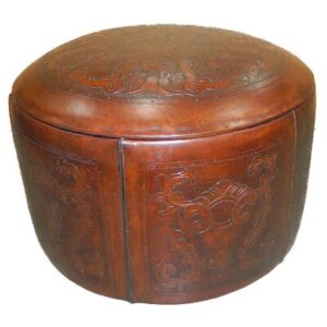 Navarette 30" Wide Genuine Leather Round Pouf Ottoman