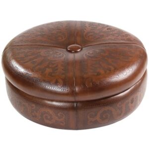 Navarette 48" Wide Genuine Leather Tufted Round Standard Ottoman