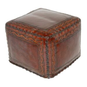 Shabaz Classic 18" Wide Genuine Leather Square Pouf Ottoman