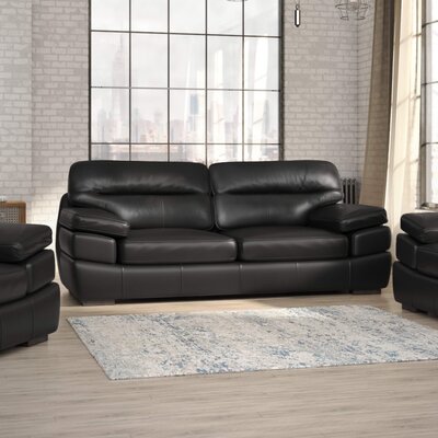 Sunset Trading Jayson 89" Wide Top Grain Leather Sofa | Black