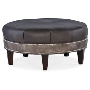 Well-Rounded 38" Wide Genuine Leather Round Cocktail Ottoman