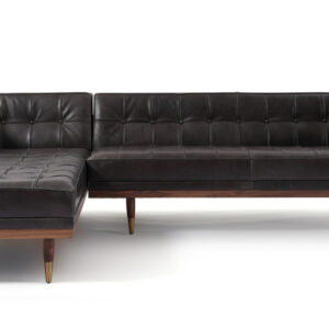 Woodrow Box 100" Leather Sofa Sectional Left, Walnut/Saddle Black