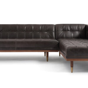 Woodrow Box 100" Leather Sofa Sectional Right, Walnut/Saddle Black