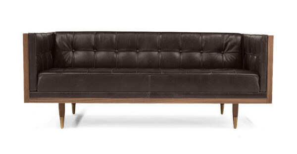 Woodrow Box 71" Leather Sofa, Walnut/Saddle Black