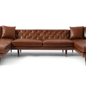 Woodrow Neo 126" Leather Sofa U-Sectional, Walnut/Saddle Brown