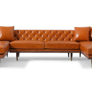 Woodrow Neo 126" Leather Sofa U-Sectional, Walnut/Tan Aniline