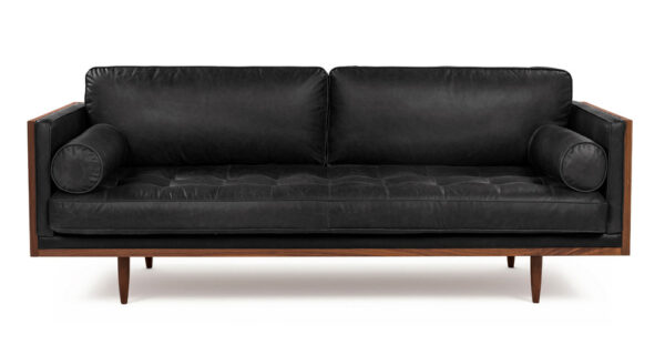 Woodrow Skandi 87" Leather Sofa, Walnut/Black