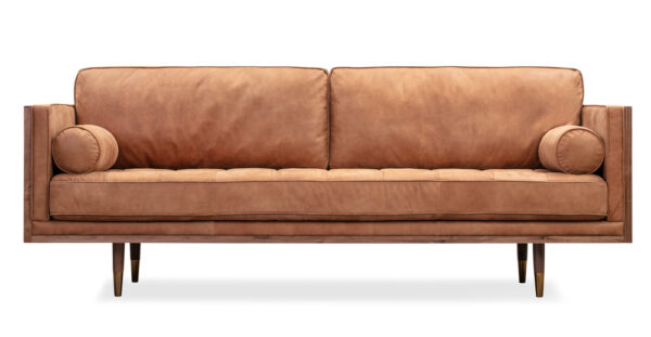 Woodrow Skandi 87" Leather Sofa, Walnut/Cognac