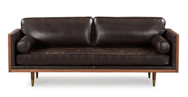 Woodrow Skandi 87" Leather Sofa, Walnut/Saddle Black