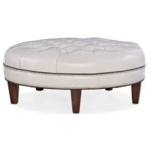 XL Well-Rounded 42.5" Wide Genuine Leather Tufted Round Cocktail Ottoman