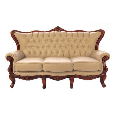 Tufted Khaki Genuine Leather Sofa