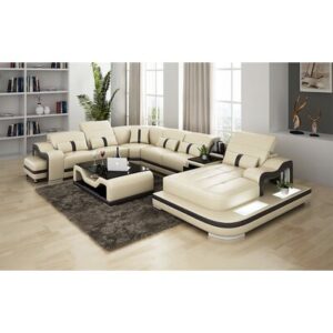 168" Wide Genuine Leather Modular Corner Sectional with Ottoman