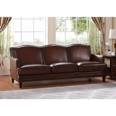 86" Genuine Leather Recessed Arm Sofa