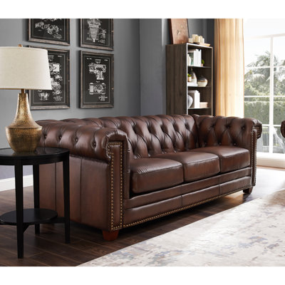 88" Genuine Leather Rolled Arm Sofa