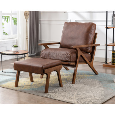Juntier 25" W Vegan Leather Armchair and Ottoman