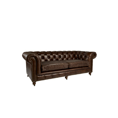 Rebel 87" Genuine Leather Rolled Arm Chesterfield Sofa
