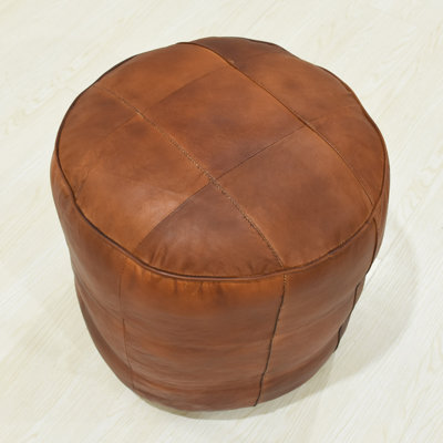 Chapa 20" Wide Genuine Leather Round Pouf Ottoman