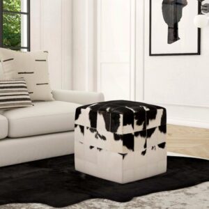 18.25'' Wide Genuine Leather Square Patchwork Footstool Ottoman