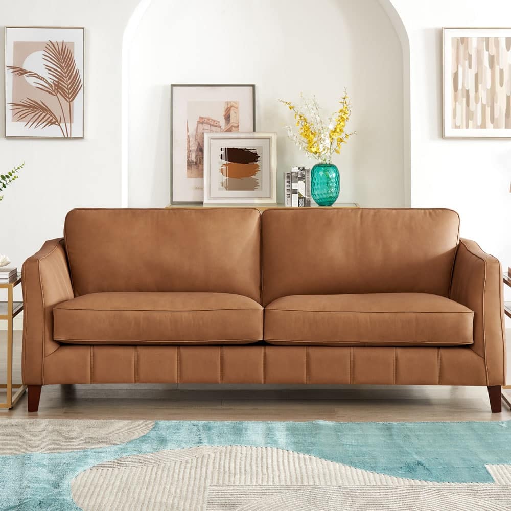 Hydeline Aria Top Grain Leather Sofa Couch with Feather Memory Foam and Springs